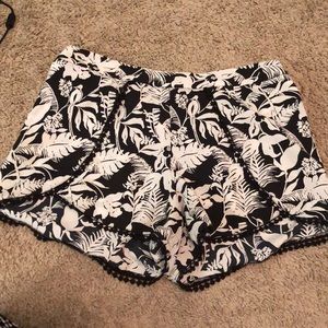 Black and white tropical shorts
